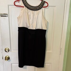 Tiana B. Black and Cream Beaded Mini Dress